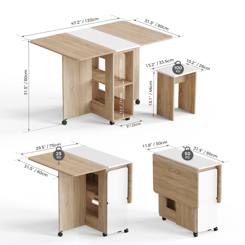 4 - Person Drop Leaf Dining Set, Oak/White