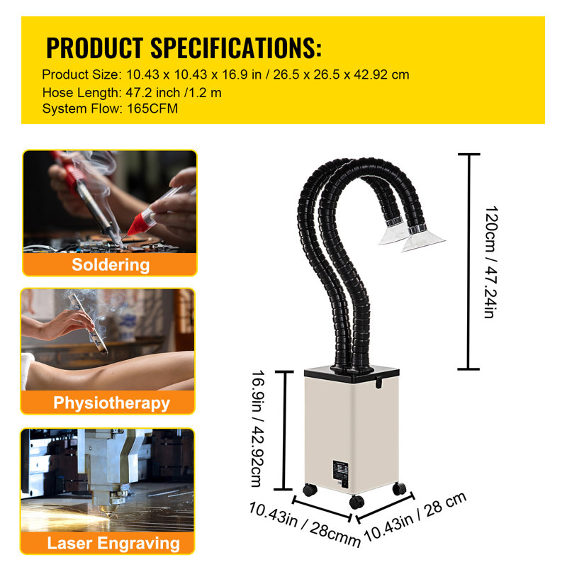 Solder Fume Extractor, 150W 165CFM Soldering Smoke Extractor with 3-Stage Filters, 3 Speed Adjustable Smoke Absorber and Purifier for Soldering, Engraving, DIY Welding, Salon