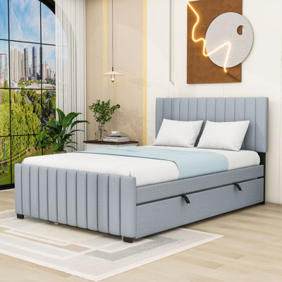 Lit plateforme double tapissier avec lit gigogne