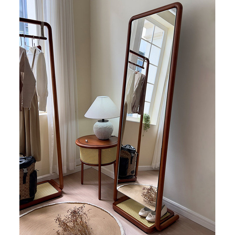 Miroirs pleine grandeur rectangulaires en bois massif et rotin