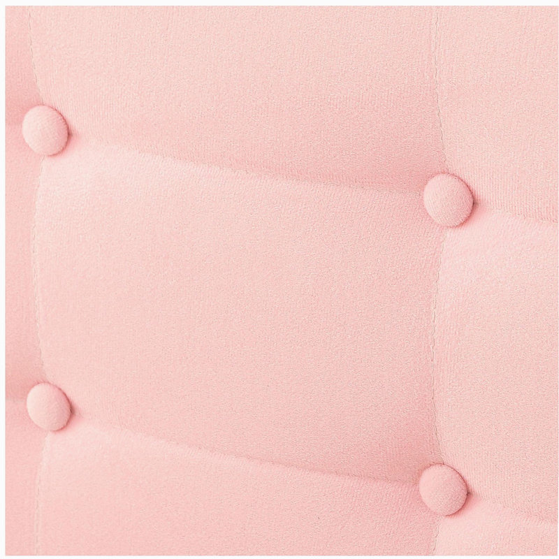 Structure de lit double tapissier pleine grandeur avec support en lattes de bois, rose