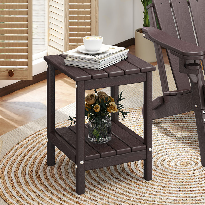 2-tier 14x13in HDPE Outdoor Adirondack Table, Brown Wood