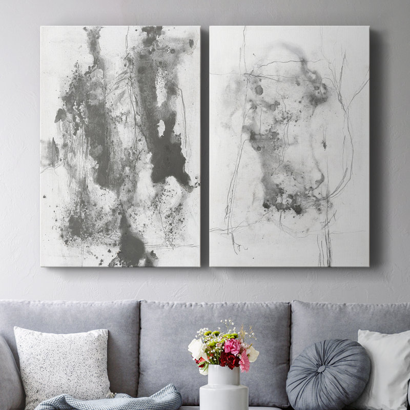 Graphite abstrait III - Toile tendue avec châssis de qualité supérieure - Prêt à être accroché, H 18 po x l 24 po