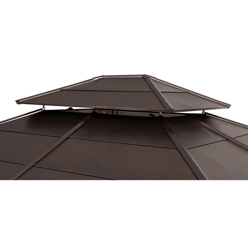 Sunjoy 13 ft. x 15 ft. Patio Brown 2-Tier Cedar Framed Hardtop Gazebo