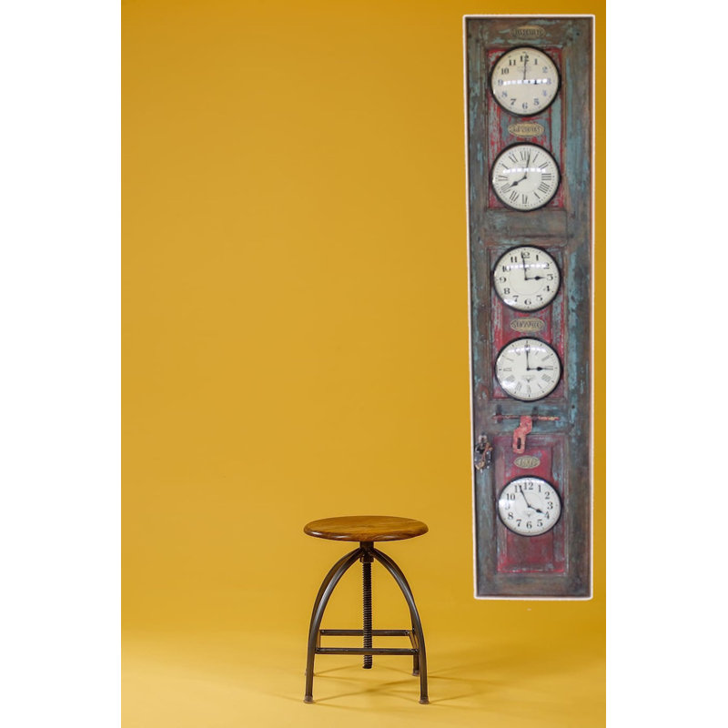 Vertical Recycled Door Wooden World Time Wall Clock