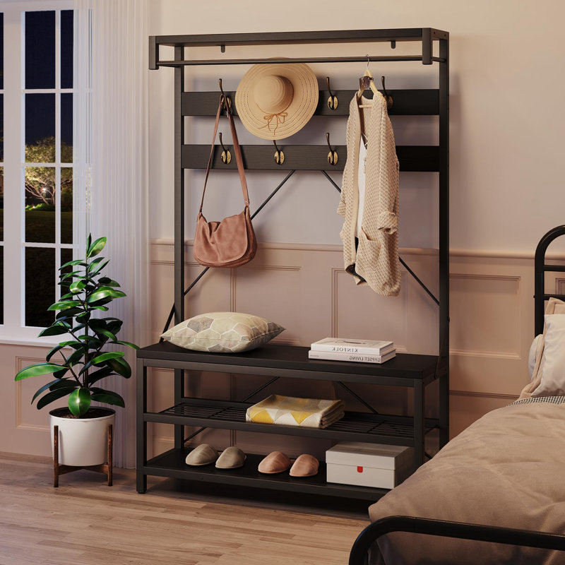8 Pair Shoe Storage Bench, Black
