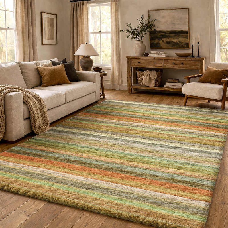 Premium Machine Washable Dream Shag ADS535 Striped Rug, Aloe, 10' x 14'
