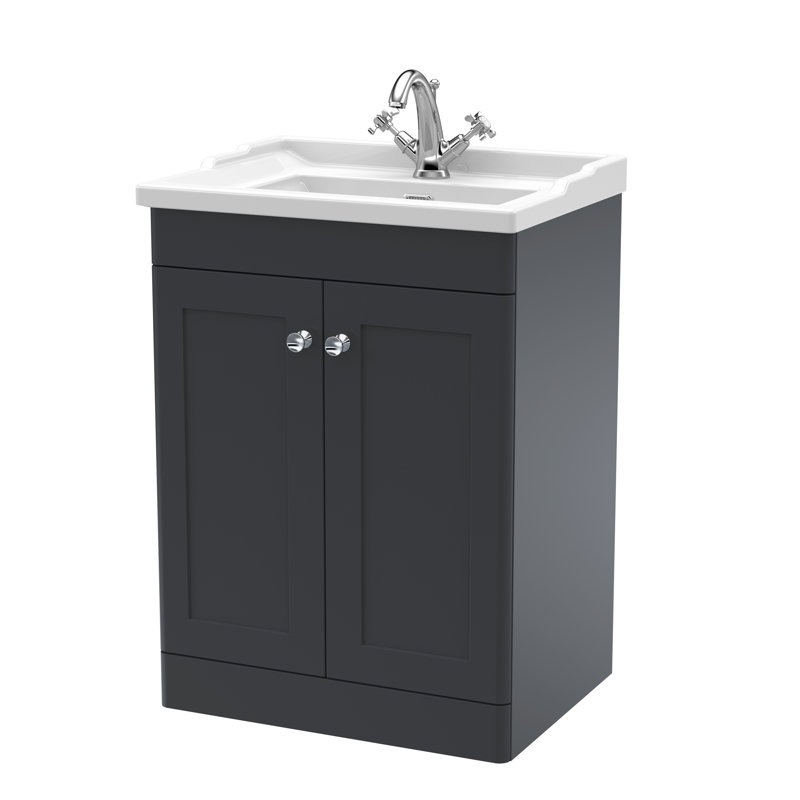 Classique 620mm Double Bathroom Vanity with Drop In Vitreous China Basin, Satin Anthracite, Single-Hole