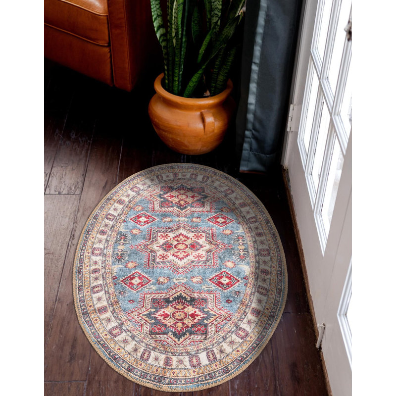 Tapis bleu clair Aucun, Ovale 2 pi x 3 pi 1 po