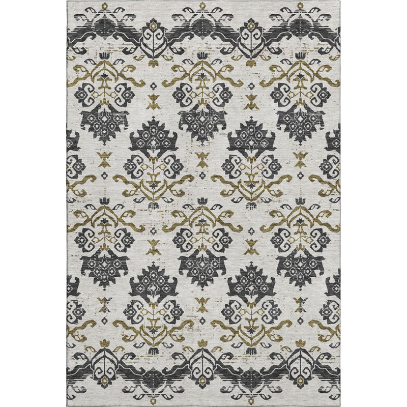 Premium Machine Washable Prisco Black Rug, Rectangle 8' x 10'