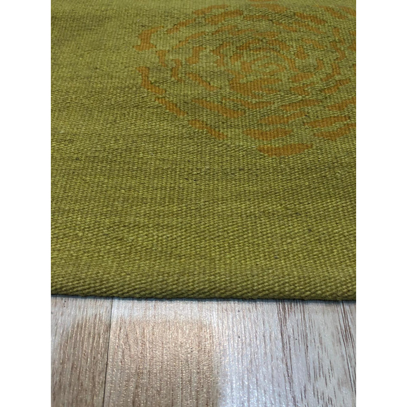6x8 Yellow Flat Weave Wool Stylized Rosettes Geometric Modern Contemporary Carpet Rug