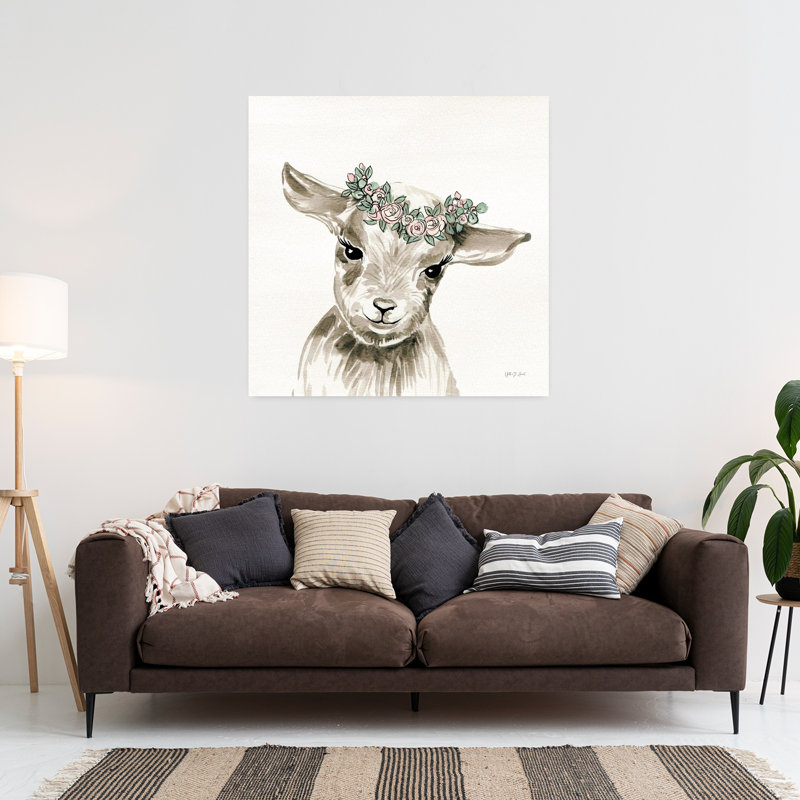 Bébé agneau avec couronne, art floral contemporain, H 36 po x l 36 po
