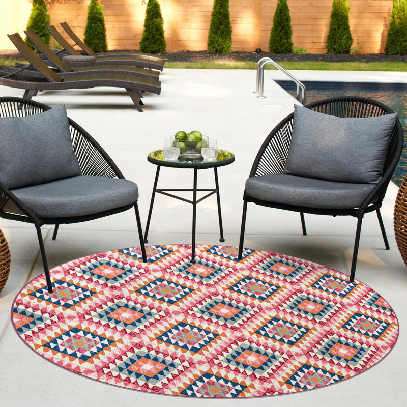 Outdoor Concord Area Rug Peach Color, Round 7'10"