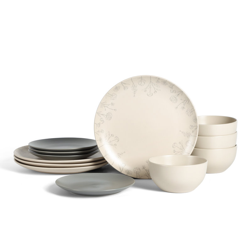 Stone Lain Camelia 12-Piece Dinnerware Set Stoneware, Gray