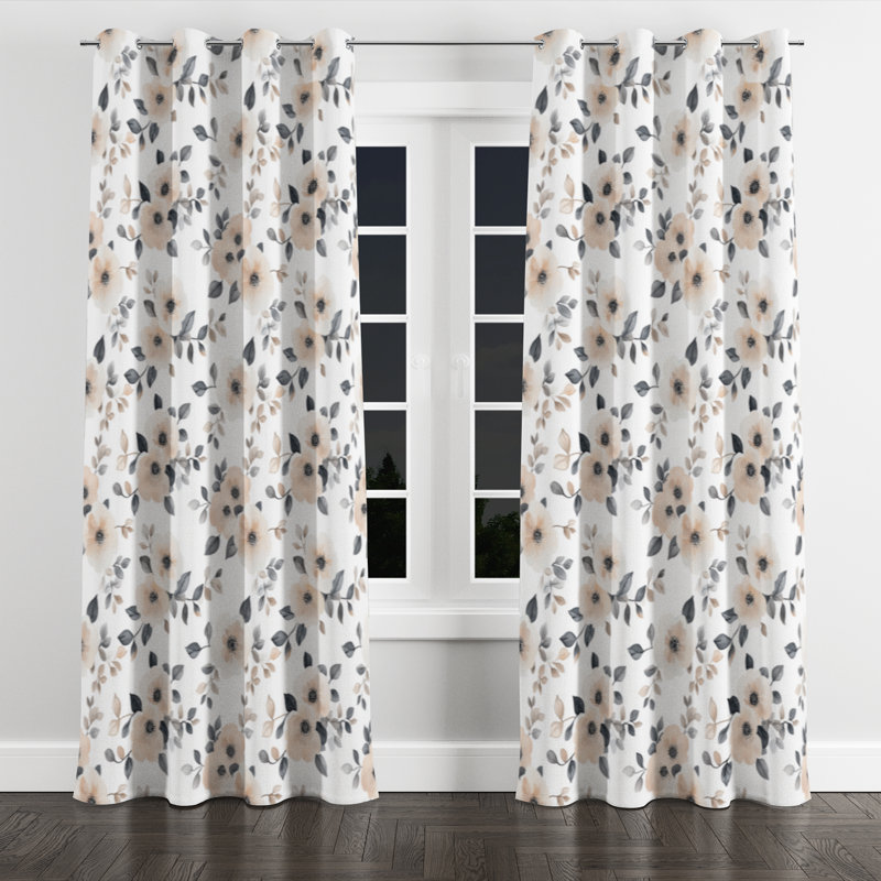 Boho Room Darkening Curtains - Brown Nomadic Bloom Velvet Grommet Curtain - 1 Panel, 52" W x 90" L, Silver Grommets