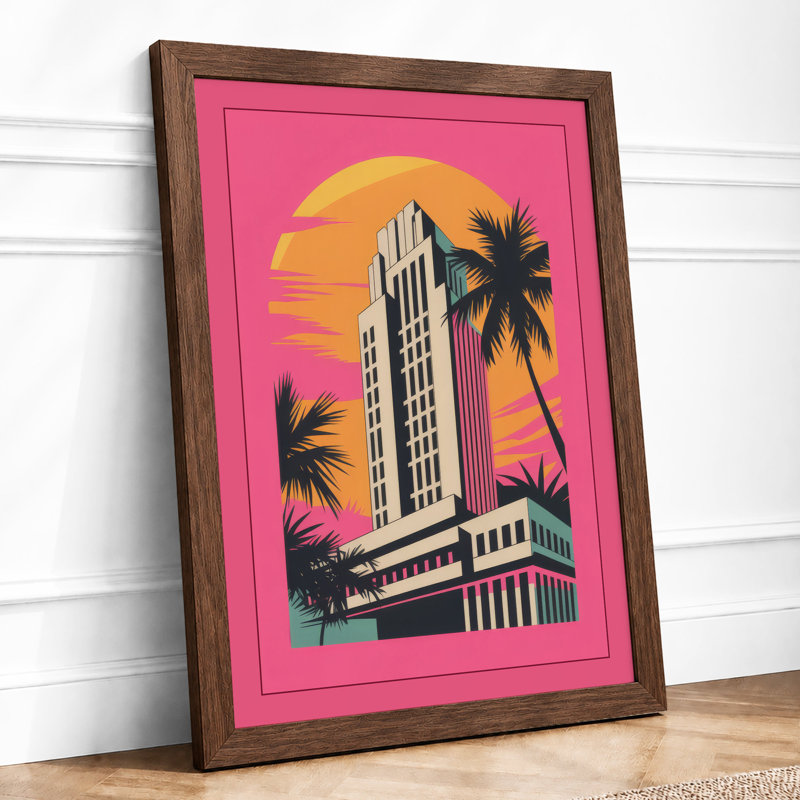 Tropical Deco Tower Art Deco 1 Piece Single Picture Frame Wall Art, A4 - 29.7 x 21.0 cm, Walnut