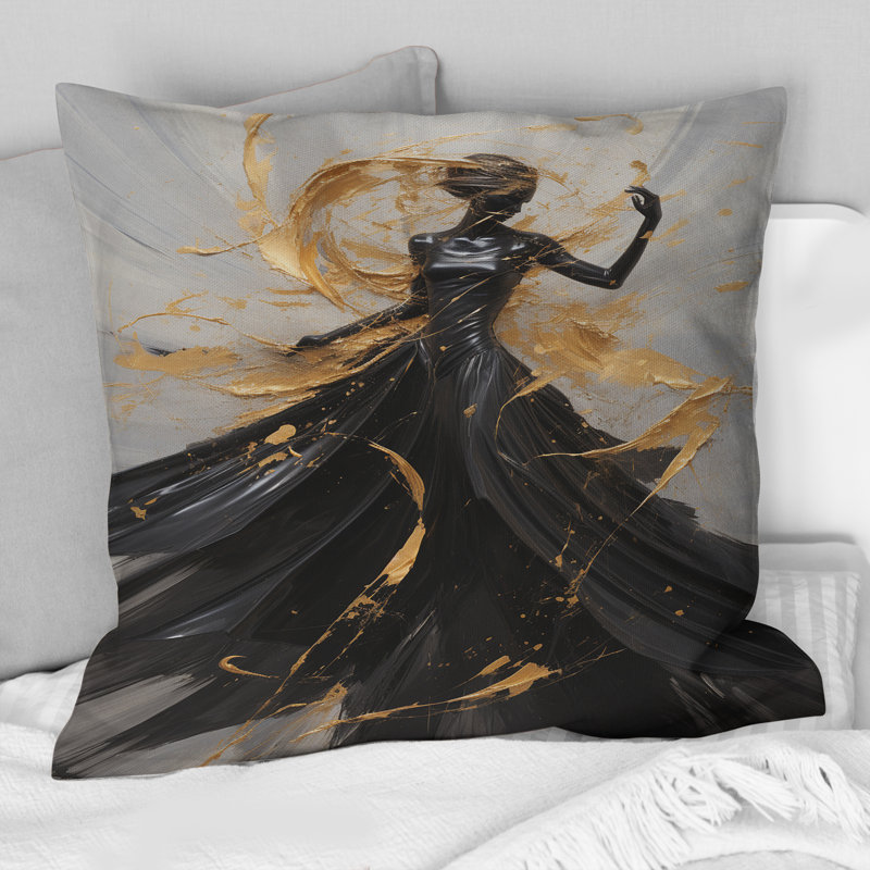 Or et noir Dance Splash III - Coussin décoratif imprimé Dance