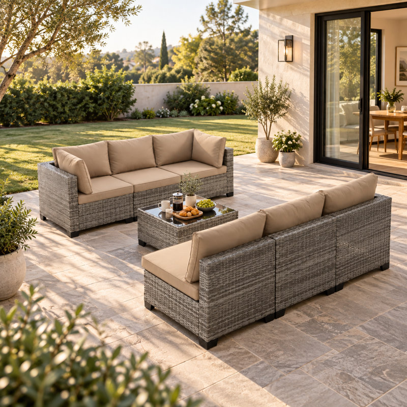 Ensemble de conversation pour patio 7 pièces avec table 7 pièces, Khaki