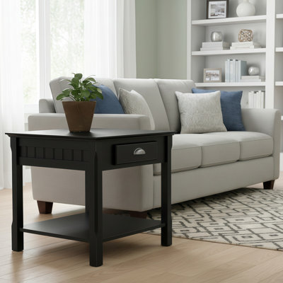Table d'appoint en bois noir avec tiroirs
