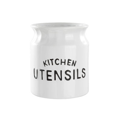 Large Kitchen Utensil Holder Farmhouse Utensil Holder for Countertop, 14 x 17 cm, White