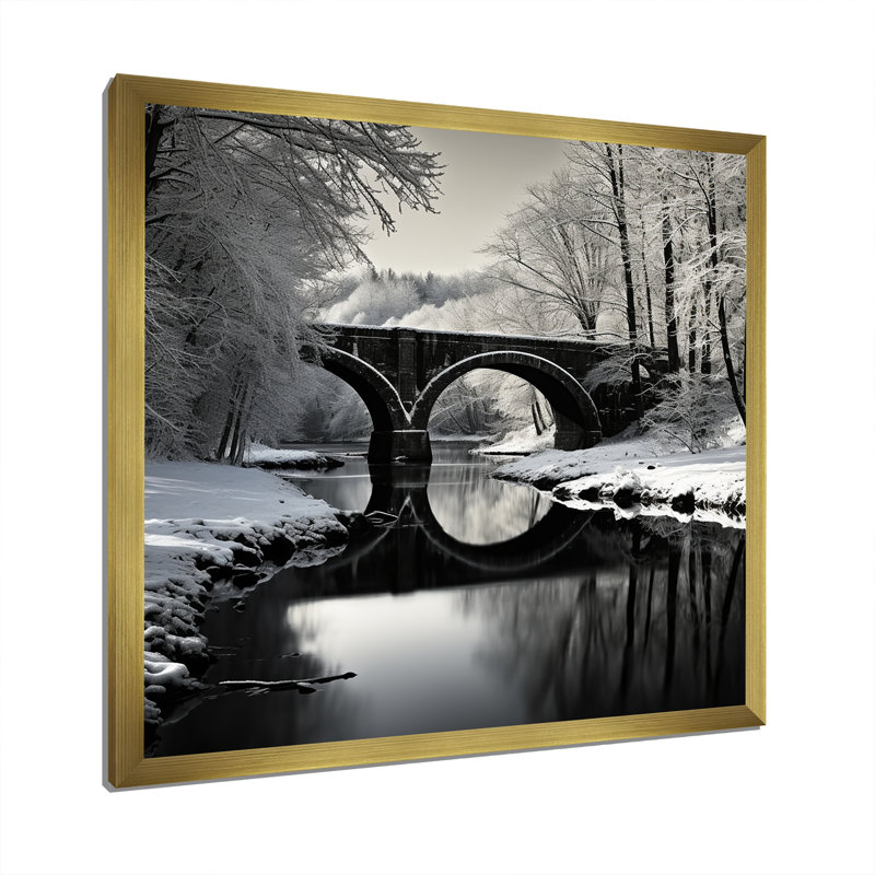«Bridges Winter Scenery» sur toile, H 24 po x l 24 po x P 1 po, Cadre doré simple