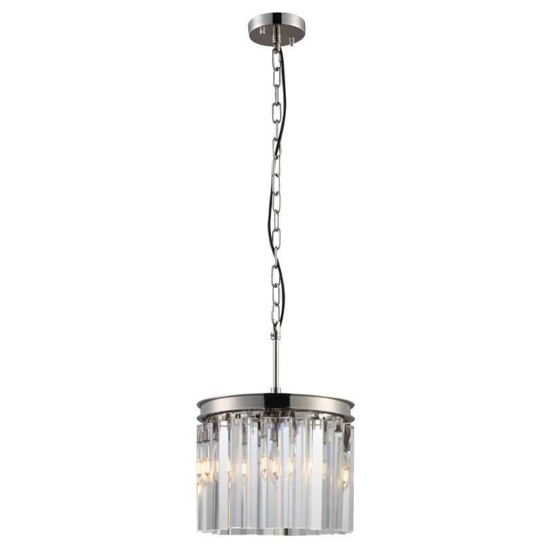 Luminaire suspendu tambour 5 lumières unique Ferris, Encadrement en nickel poli