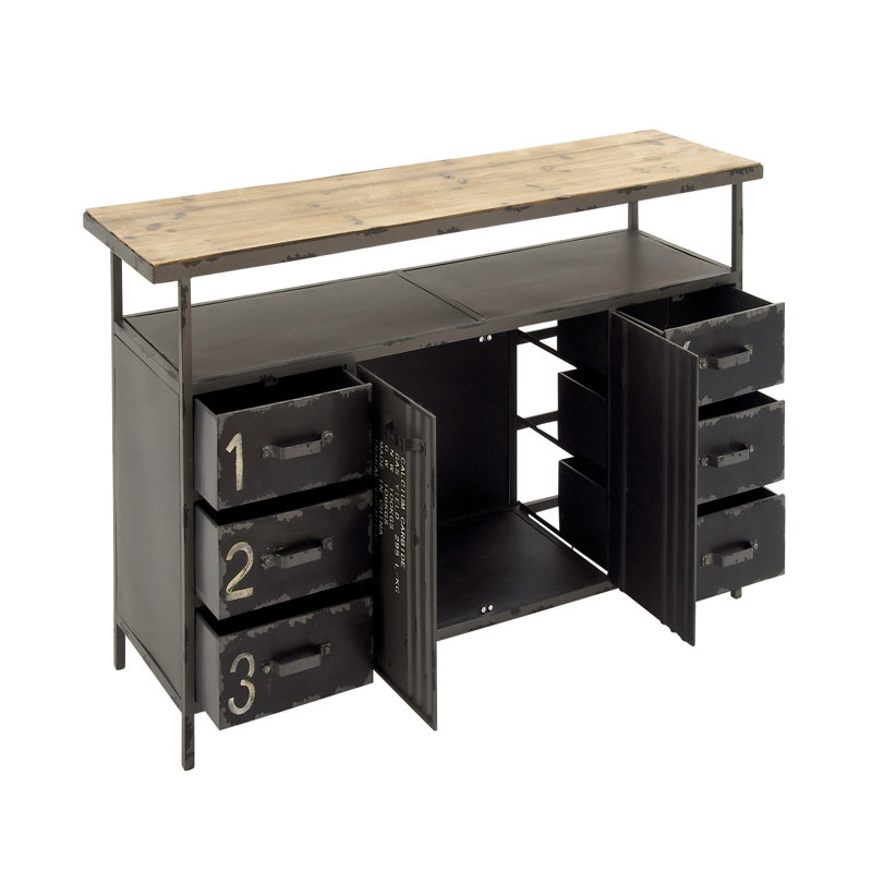 Gray Metal and Wood Industrial Sideboard with Numbered Drawers