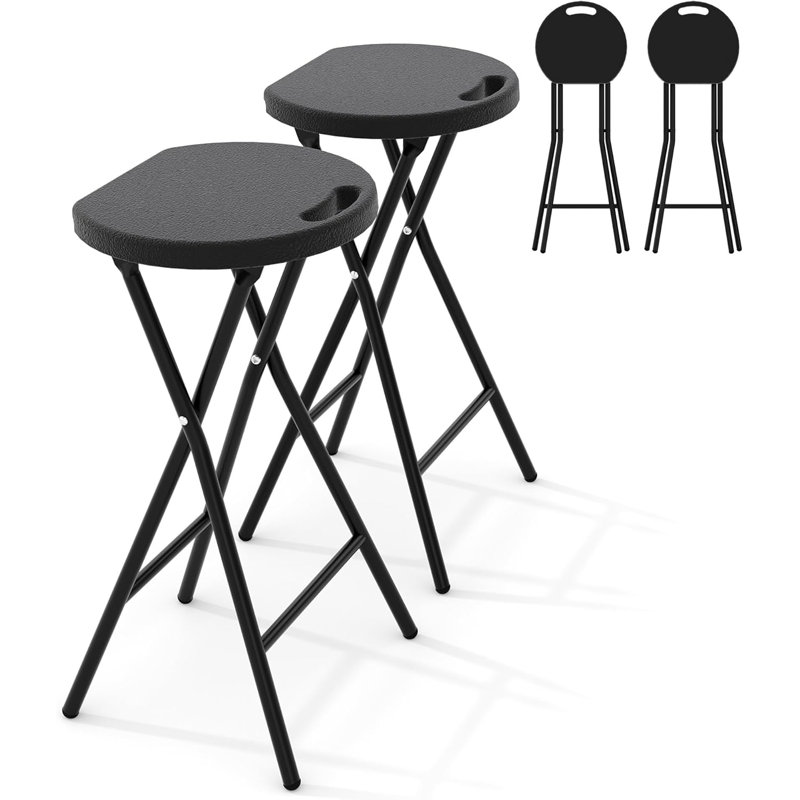Paquet de 2 tabourets pliables de 24 pouces avec verrou de sécurité, capacité de 400 lb, Black