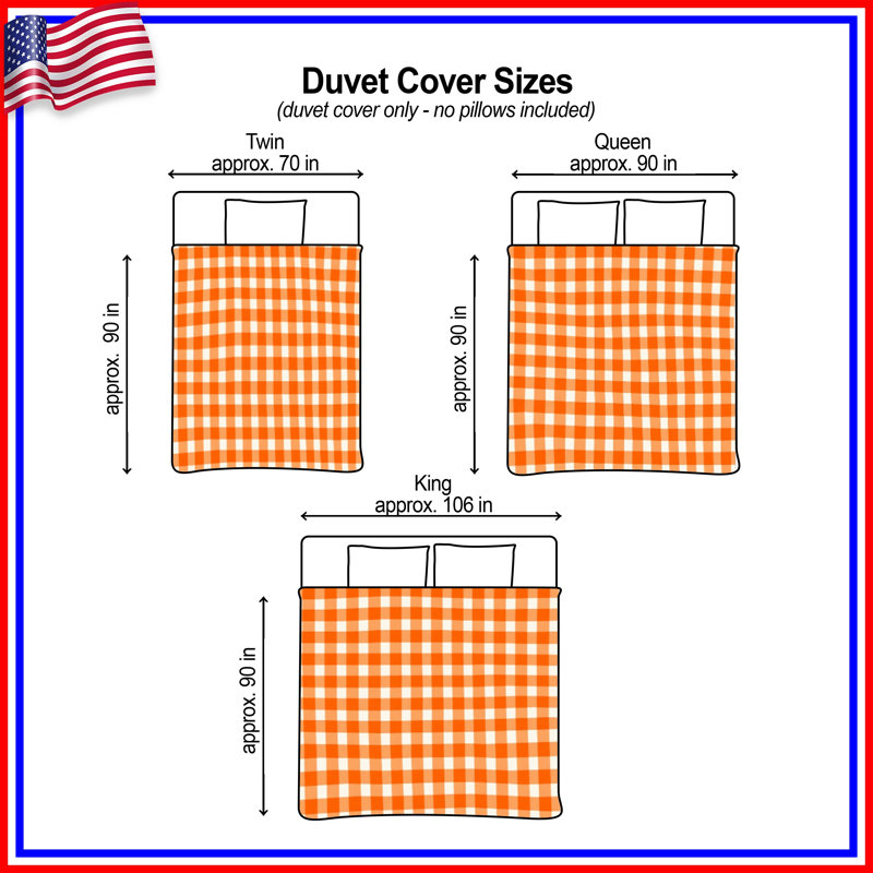 Orange White Gingham Duvet Covers, Twin