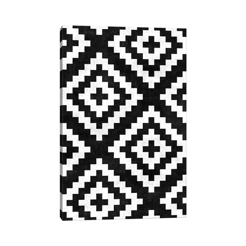 Motif tribal urbain no. 17 - Aztèque - Béton noir et blanc, H 12 po x l 8 po x P 0,75 po