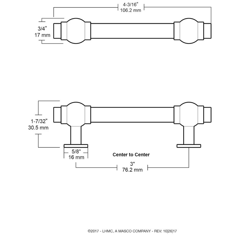 Opulent 3" Center to Center Bar Pull, 3" Center to Center