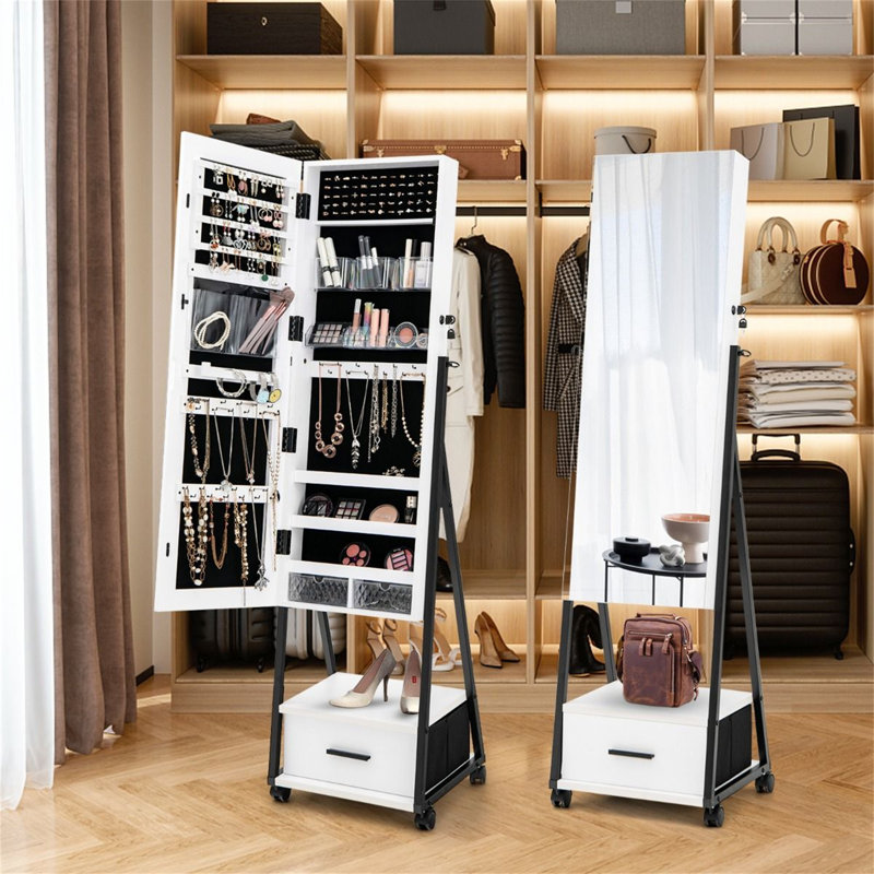 Freestanding Jewelry Armoire, White