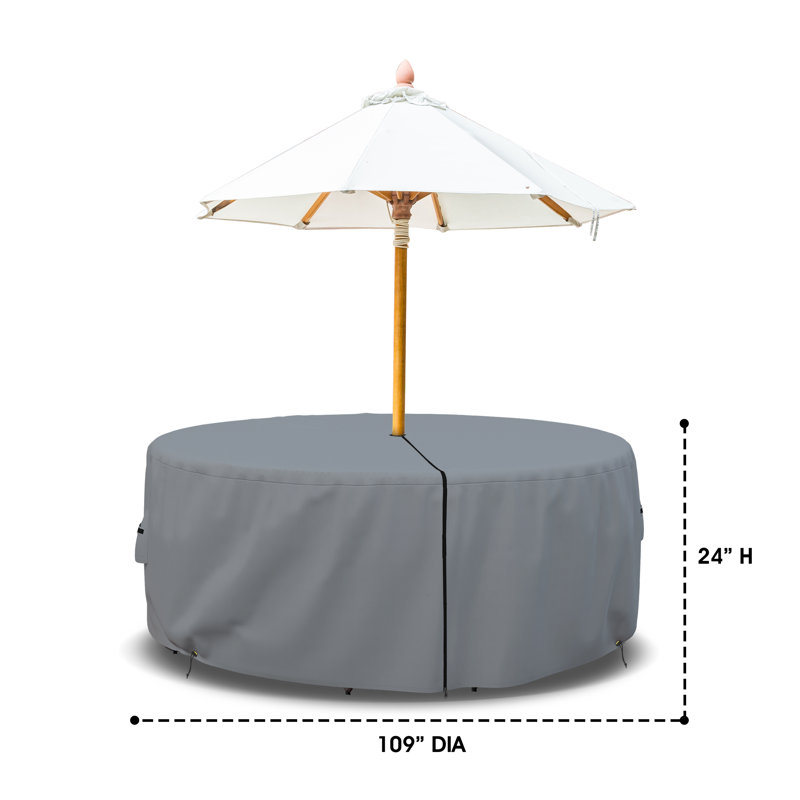 Heavy Duty Multipurpose Waterproof Outdoor Round Dining Table & Chair Set Cover with Umbrella Hole, 24" H x 109" W