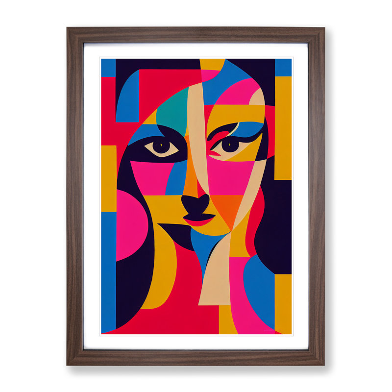 Woman Abstract Cubism No.2 - Wall Art, 64cm H x 46cm W, Walnut Framed