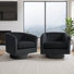 Everett Applewold Upholstered Black Velvet Swivel Barrel Chair with Solid Wood Base