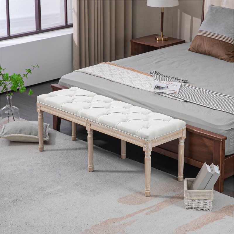 Banc de chambre rembourré 46 po, blanc, crème