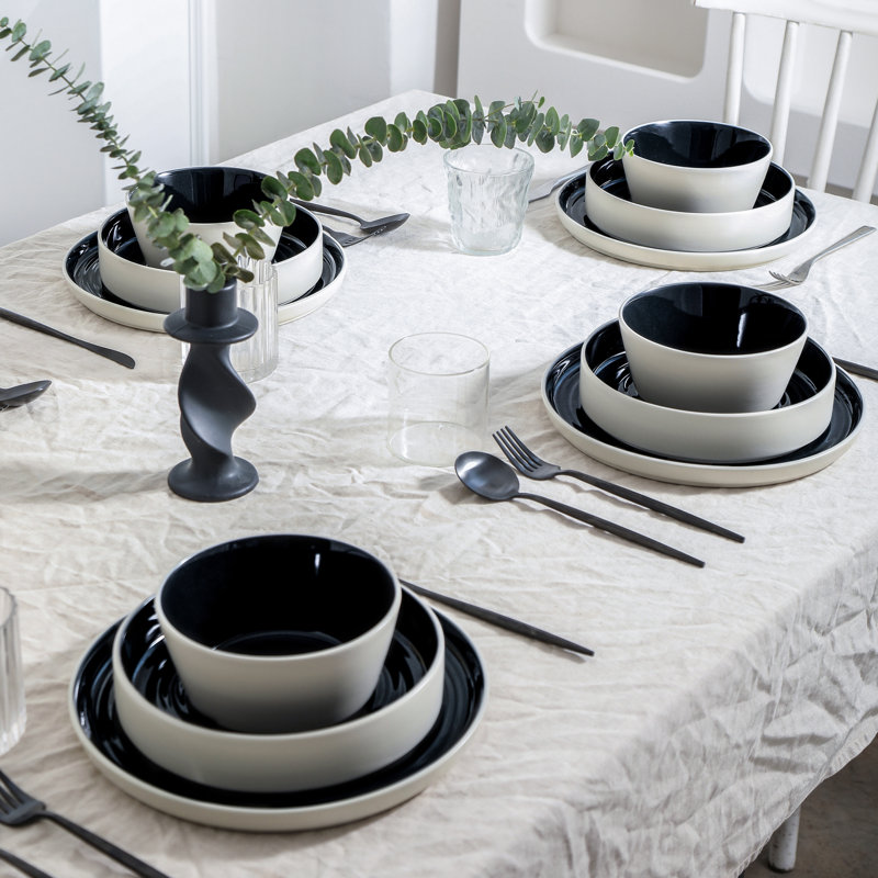 Stone Lain Elica 12-Piece Dinnerware Set Stoneware, Black