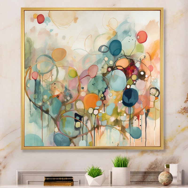 «Pink Blue Minimalims Fludity I», art mural abstrait sur toile, H 30 po x l 30 po x P 1 po, Cadre flottant doré
