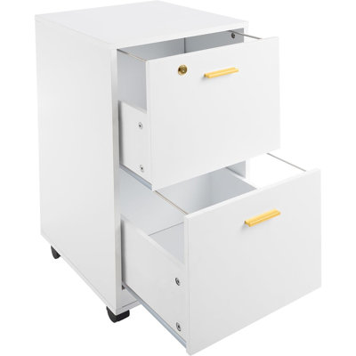 Classeur à 2 tiroirs en bois avec serrure, rangement de bureau, blanc