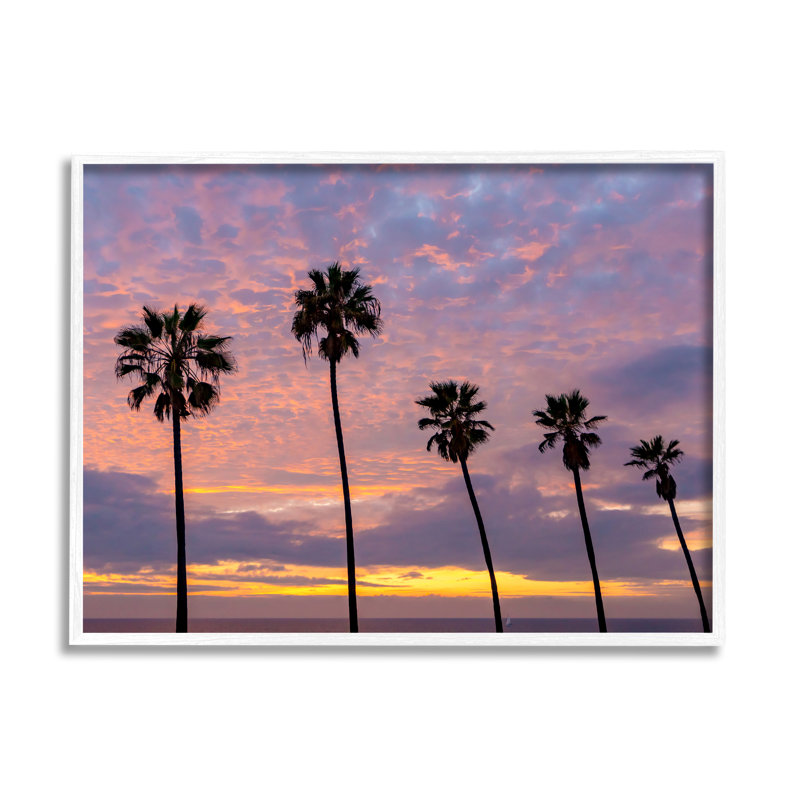 Mauve nuageux coucher de soleil haut, H 16 po x l 20 po x P 1,5 po, Giclée encadrée blanc bord de mer