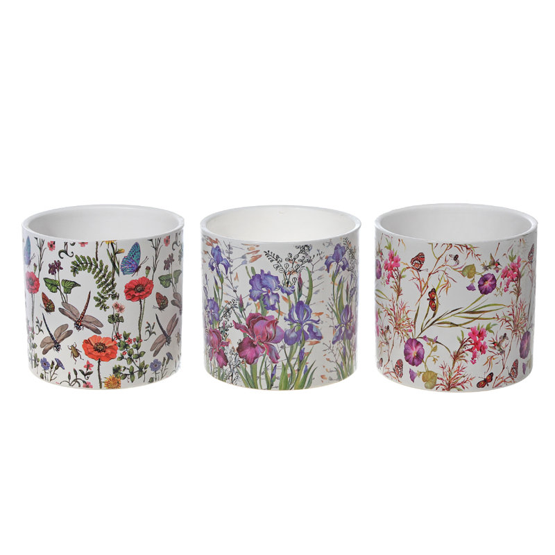 Jardinière ronde en céramique avec papillons - ensemble de 3