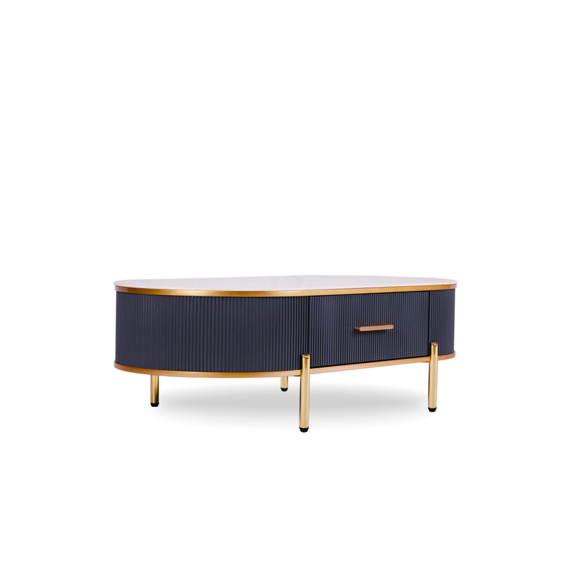 Table basse moderne / plateau en pierre frittée et avec tiroir