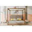 Très grand lit plateforme à baldaquin tapissier avec tête de lit et structure en métal robuste, beige-1451233866