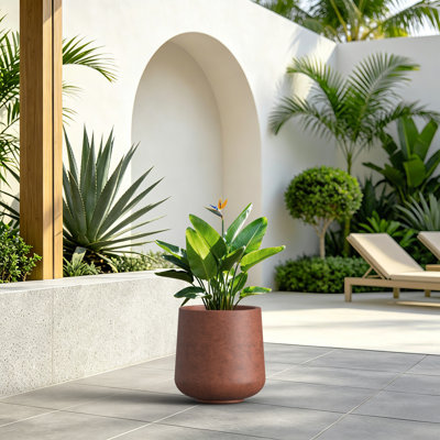 Jardinière en béton robuste de 13 po H x 11,5 po brun moka pour patio et décoration de jardin