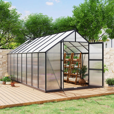 8x16 ft Walk-in Greenhouse for Backyard, Heavy-Duty Aluminum Frame with Polycarbonate Panels & Roof Vent