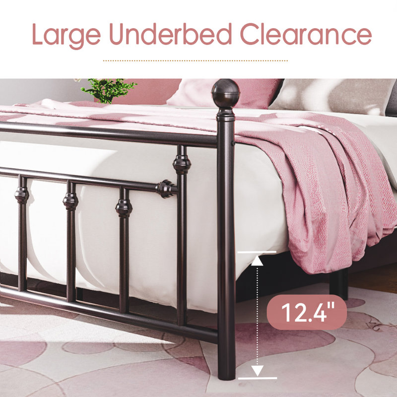 Edsall Metal Bed with Headboard and Footboard No Boxspring Needed, Queen, Black
