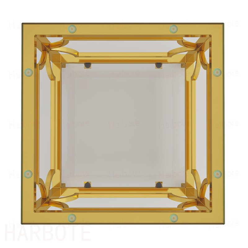 Table d'appoint carrée en or 19,7 po avec plateau en verre trempé et tablette de rangement, table de bout glamour de luxe avec structure en métal pour le salon, la chambre à coucher, le canapé, la table d'appoint pour petit espace