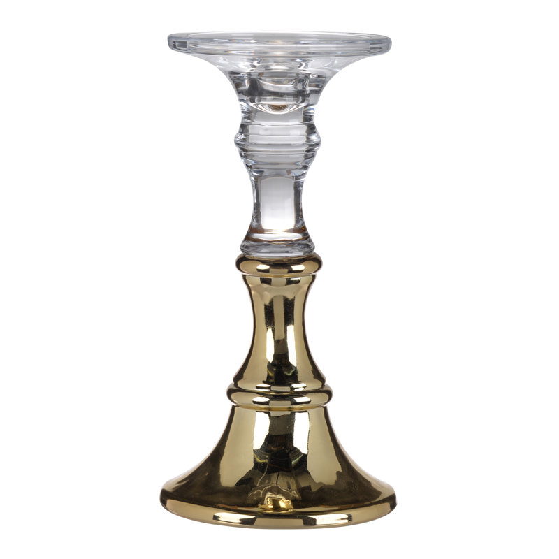 Glass Tabletop Candlestick, 9.3" H x 4.7" W x 4.7" D