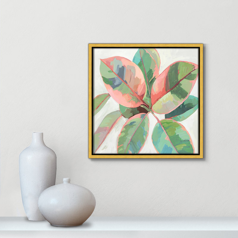 «Pink Ficus II», reproduction d'art, H 13,5 po x l 13,5 po x P 2 po, Toile encadrée d'or