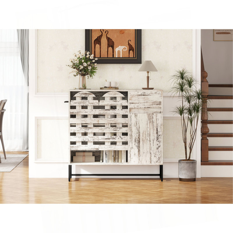 44.3"Farmhouse Sideboard Cabinet With Storage,Coffee Bar Console Table With Storage,Rustic Storage Cabinet With Arched Lattice Doors And Drawer -  For Living Room,Kitchen, Entryway Retro